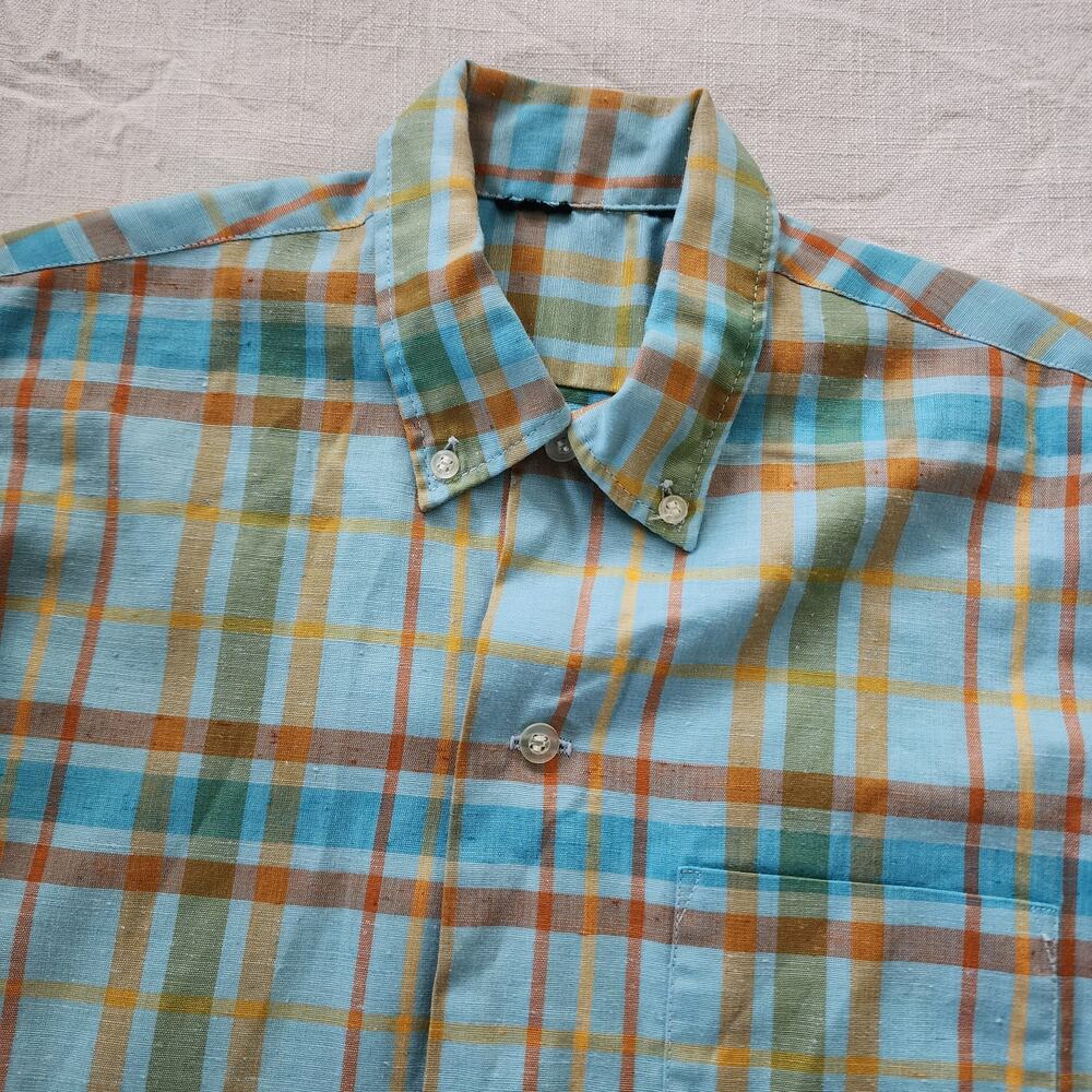 Vintage Ocean Plaid Buttondown kids 8/10 - Picture 2 of 7